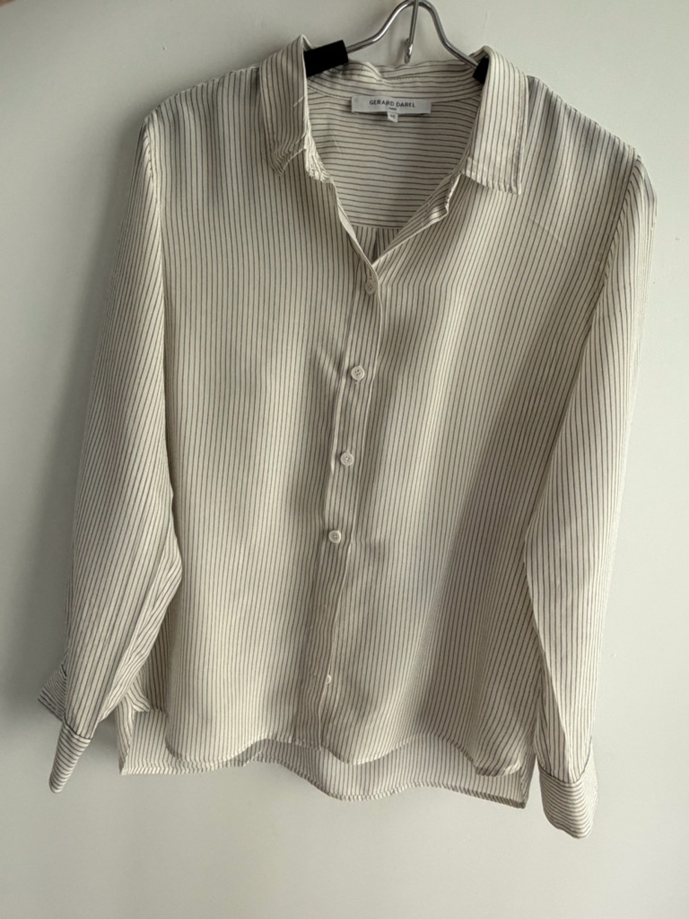 Gerard Darel Cream Shirt with Thin Black Pinstripes
